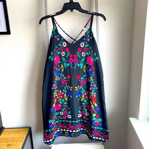 Floral printed black dress